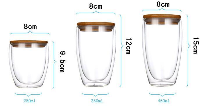 Customize Orange Juice Glass Double Wall Coffee Cup with Bamboo Lid Beverage Drink Cup