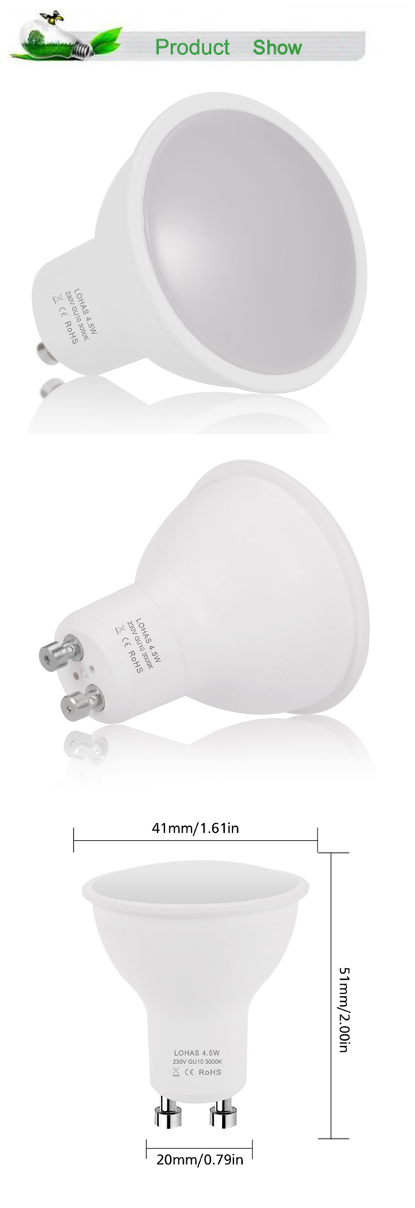 Europe Market Hot Selling GU10 LED Spotlight 4.5W GU10 Recessed LED Light Bulb