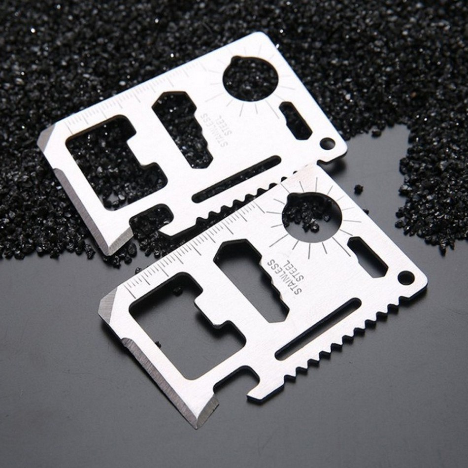 Multi Tools 11 in 1 Multifunction Outdoor Hunting Survival Camping Pocket Military Credit Card Knife Silver