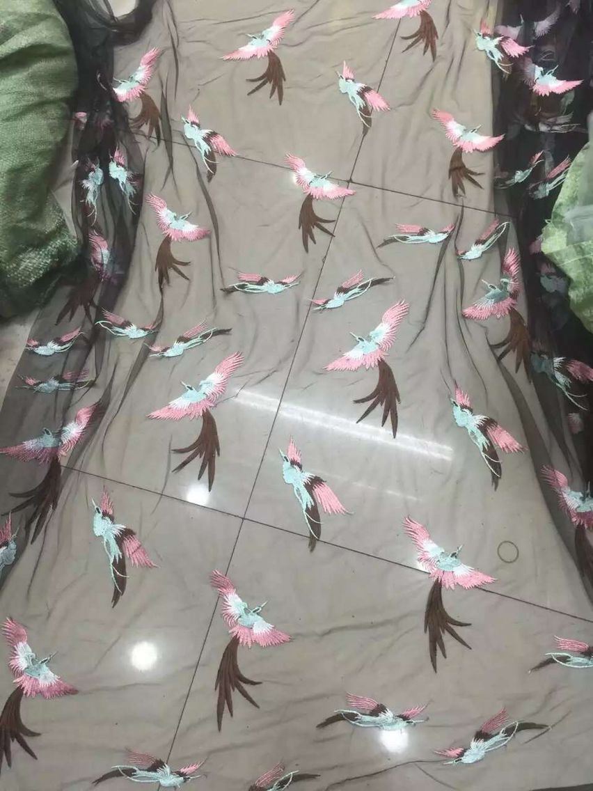 New Design Bird Embroidery Fabric for High Quality Women Dress