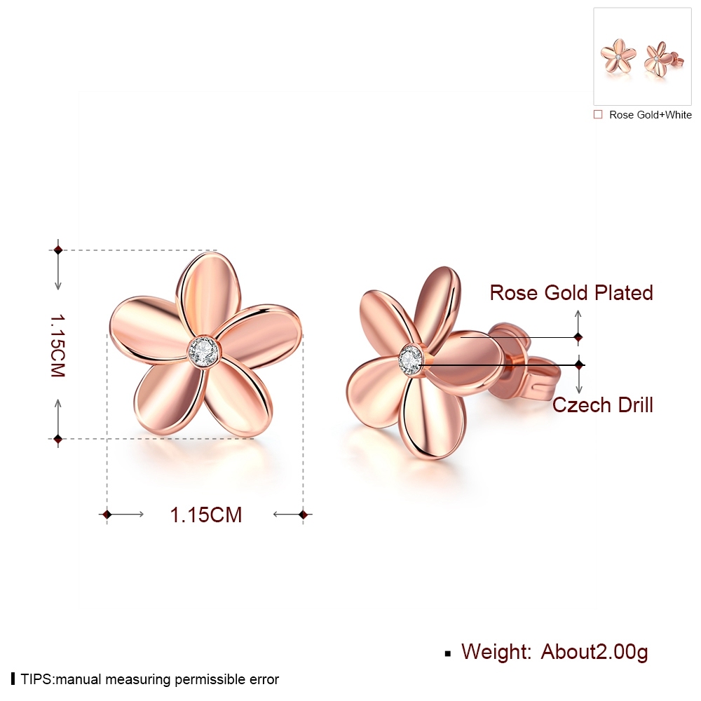 Rose Gold Plated Flower Shape Earrings Zinc Alloy Material Gold Color Women Jewelry