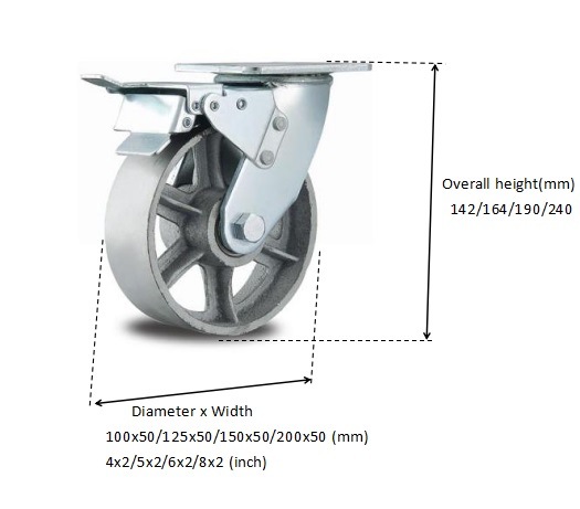 Heavy Duty Steel Iron Caster with Brake