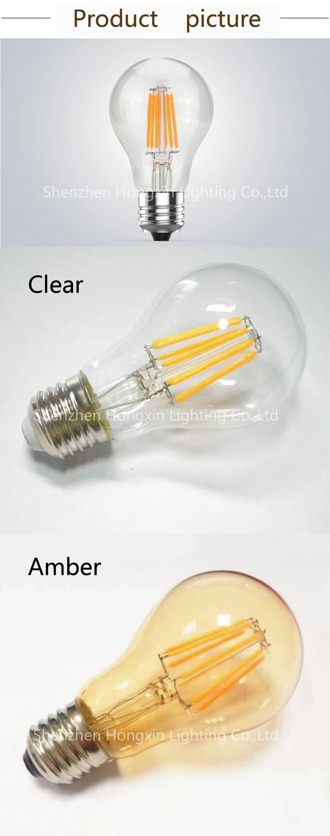 LED Lamp 4W 6W 8W LED Lighting E27 LED Light B22 LED Filament Bulb Dimmable A60 LED Bulb