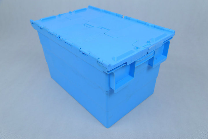 600X400X365mm Stackable Plastic Crate with Attached Lid