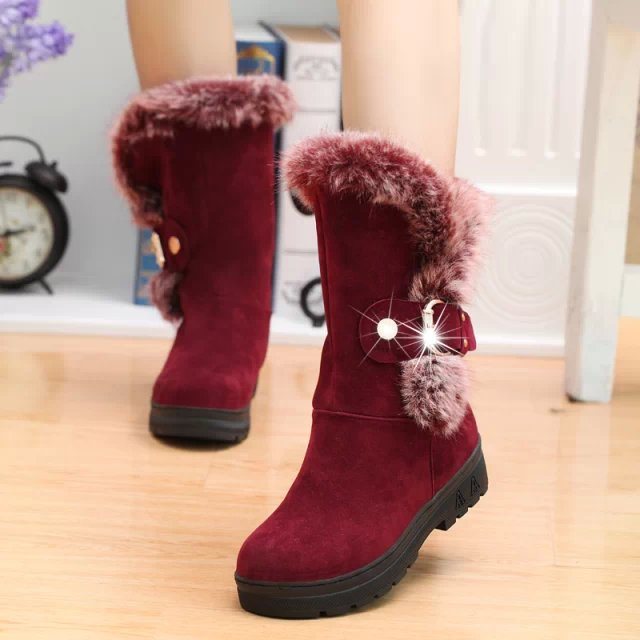 Fashion Women's Winter Warm Faux Fur Leather Ankle Snow Boots