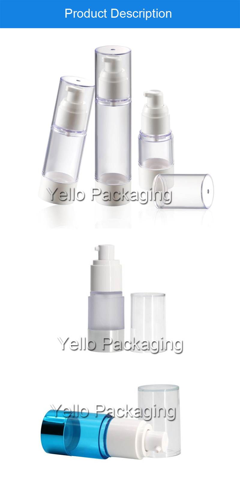 Factory Empty Plastic Cosmetic Packaging Airless Pump Pet Bottle