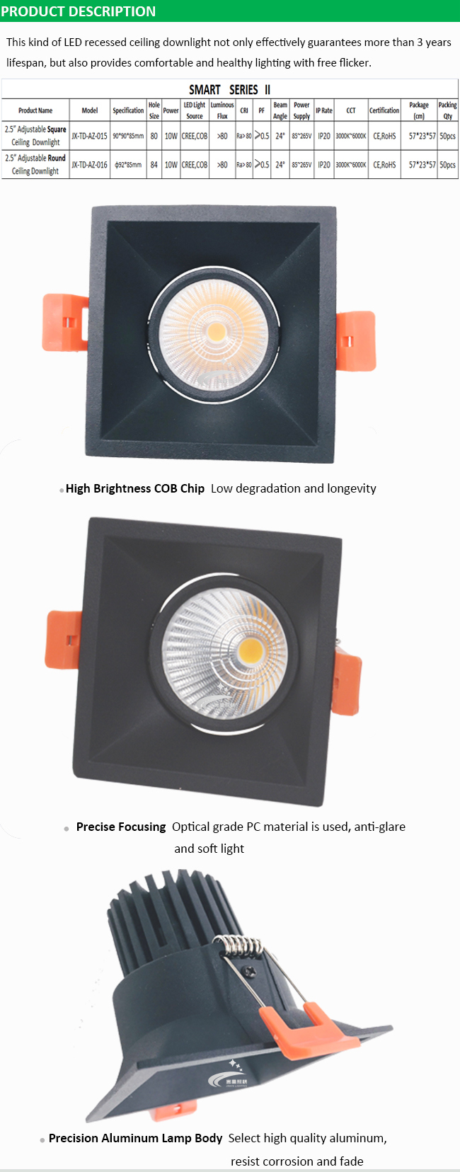 Modern Decoration Lighting Ce 10W Recessed Downlight LED Ceiling Lights