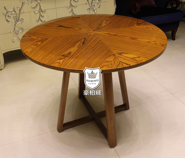 Small Restaurant Wood Round Dining Table for 4 People Mosaic Veneer Top