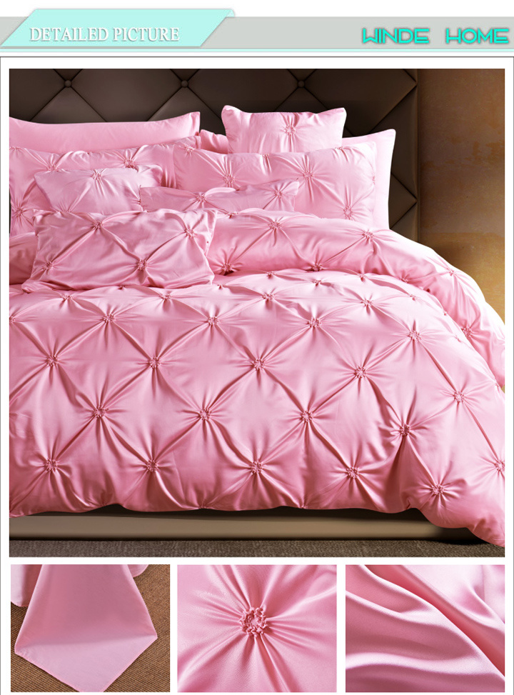 Wholesale Queen and King Size Luxurious Soft Pinch Pleat Decorative Pintuck Bedding Set