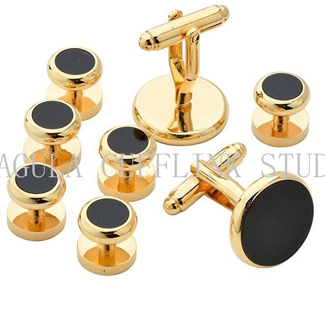 VAGULA Jewelry Onyx Tuxedo Cufflinks Studs 8 PCS Set Cuff Links