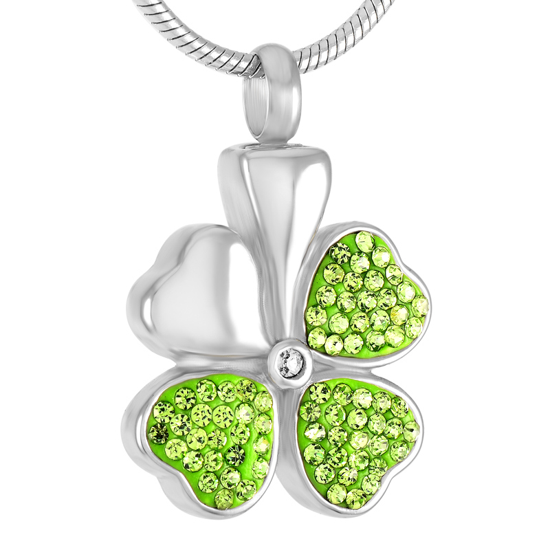 Stainless Steel Women Necklace Four Leaf Clover Cremation Urn Necklace