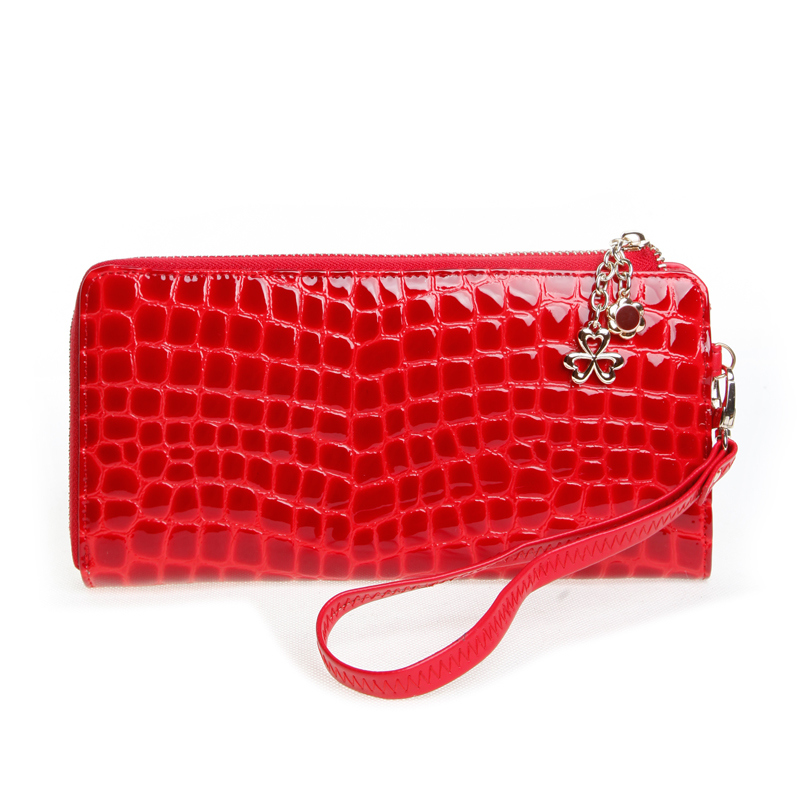 Fashion Women Wristlet Clutch Bag Gunuine Patent Leather Travel Wallet