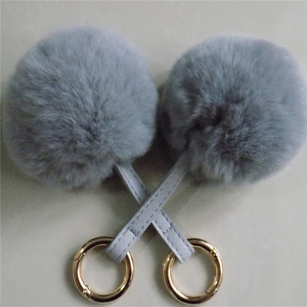 Beautiful Plush Car Key Pendant Real Rabbit Fur Ball Poms