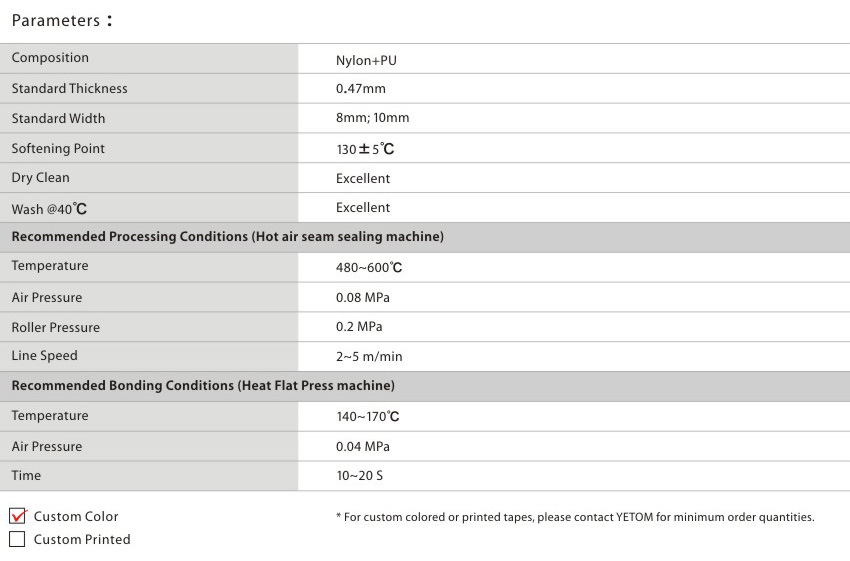 Nylon PU High Elastic Reinforcement Seam Tape