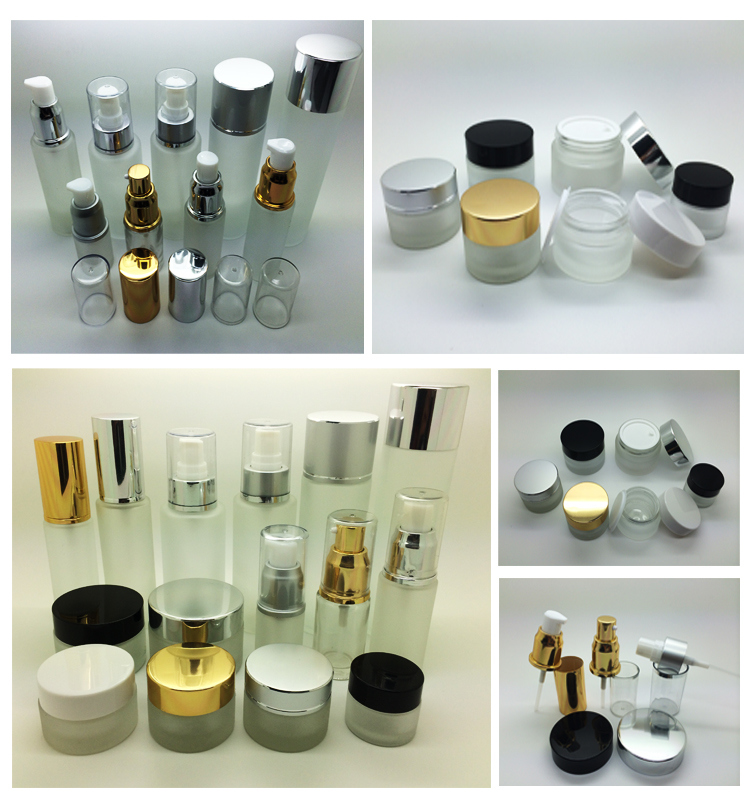Frosted Glass Cosmetic Bottle and Cream Jar for Skin Care
