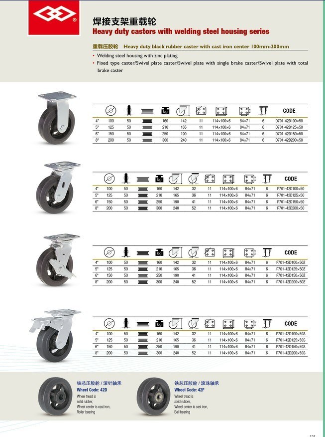 Heavy Duty Black Rubber Castors (P701-42D100X50)