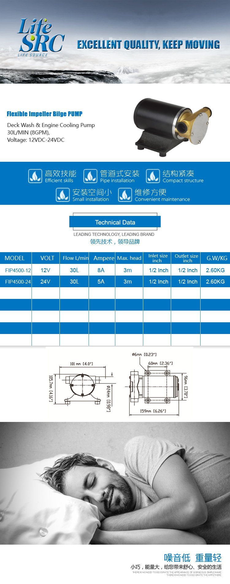 DC Flexible Impeller Pump for Yacht