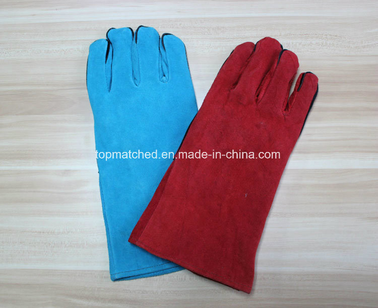 14'' Full Cow Split Leather Gloves Industrial Safety Labor Protective Welding Work Gloves