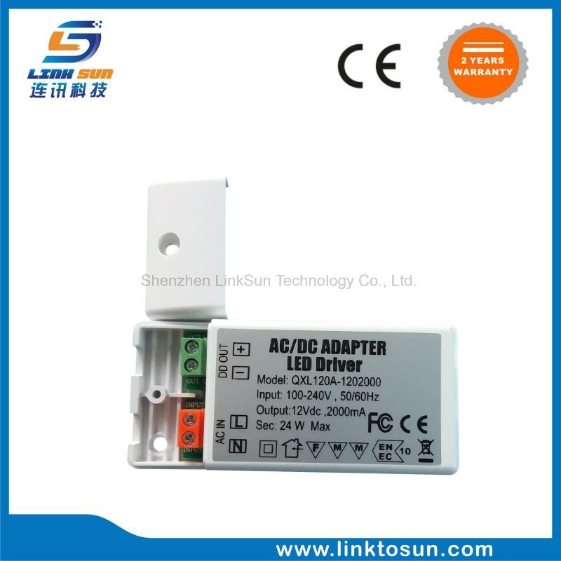 Constant Current 24W 12V 2A LED Power Supply with Ce FCC RoHS