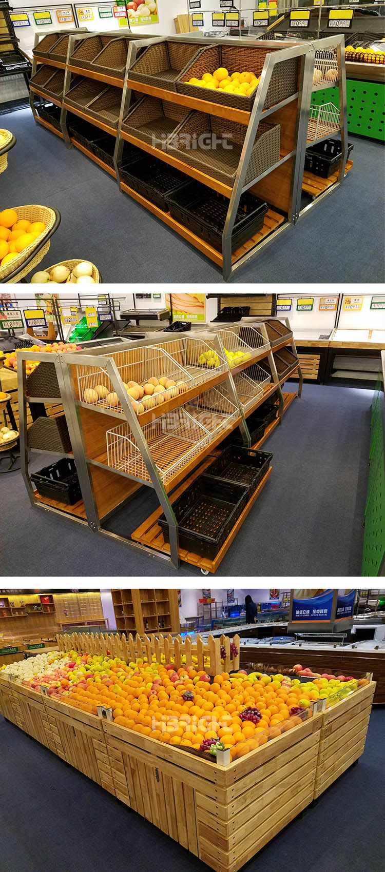 Wooden Supermarket Vegetables Racks Fruits Car Display Stand