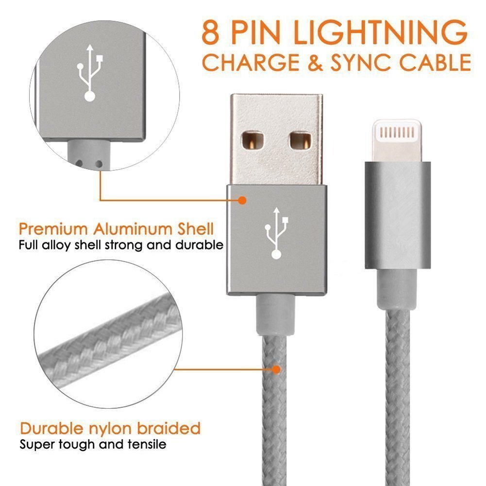 Lightning USB Data Cable (8 pin) Nylon Braided Extremely Extra Long Charging Cable