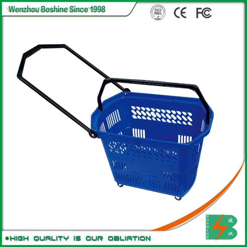 Boshine Supermarket Shopping High Capacity Plastic Trolley Baskets with Wheels