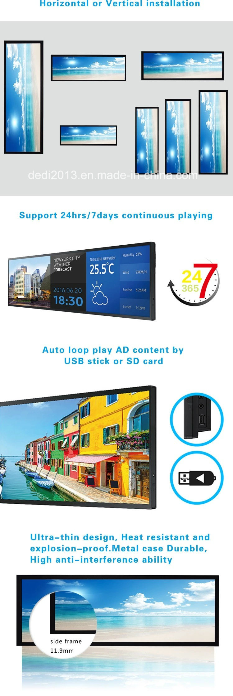 28inch LCD Screen Stretched Bar Display for Supermarket Shelves