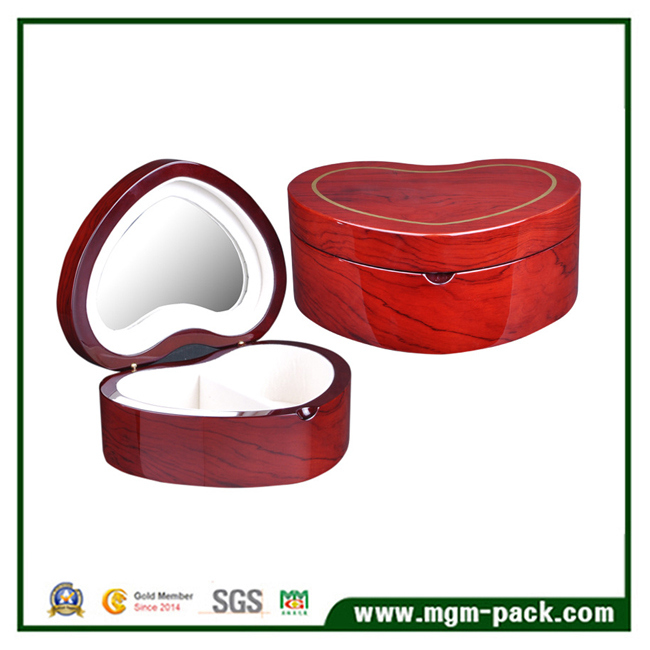 Heart-Shaped Wooden Jewelry Box with Mirror