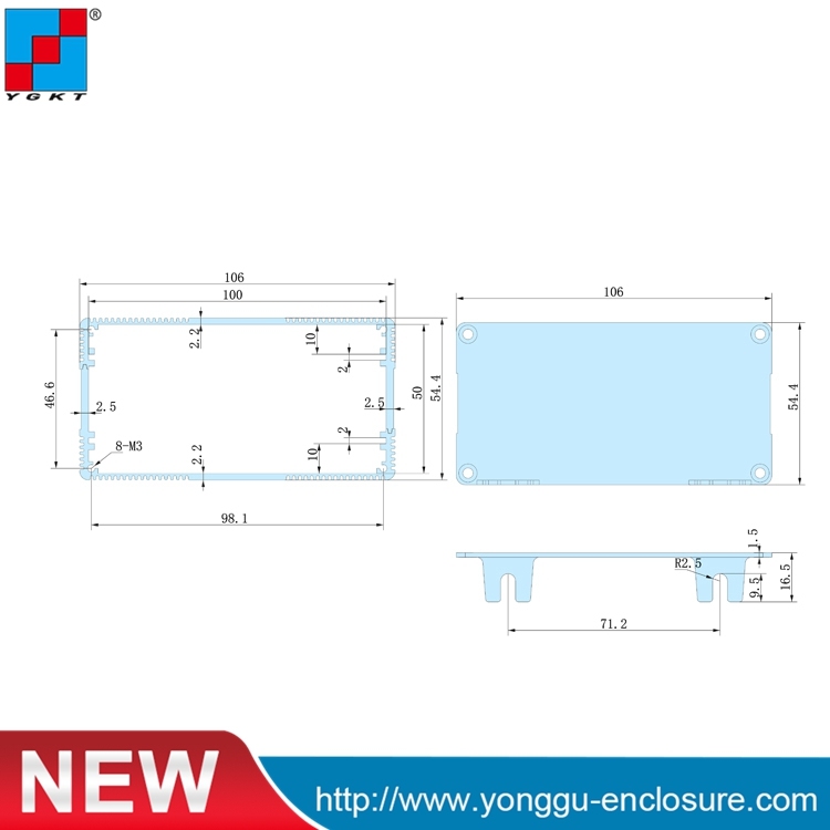 Aluminium Equipment Case Aluminium Extruded Case 106*54*L