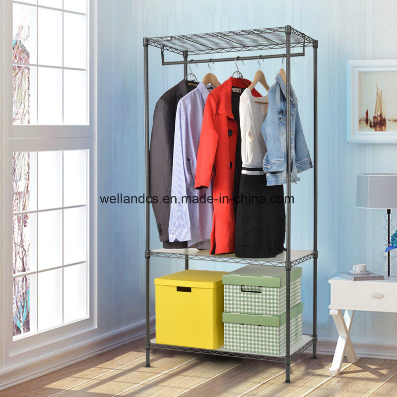 Simple Adjustable Metal Garment Clothes Hanging Rack with Non-Woven Cover