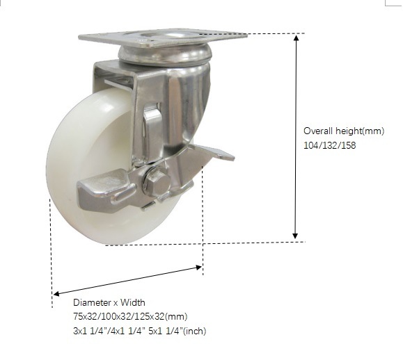 3-5inch Stainless Steel Caster with Brake Corrosion Resistance