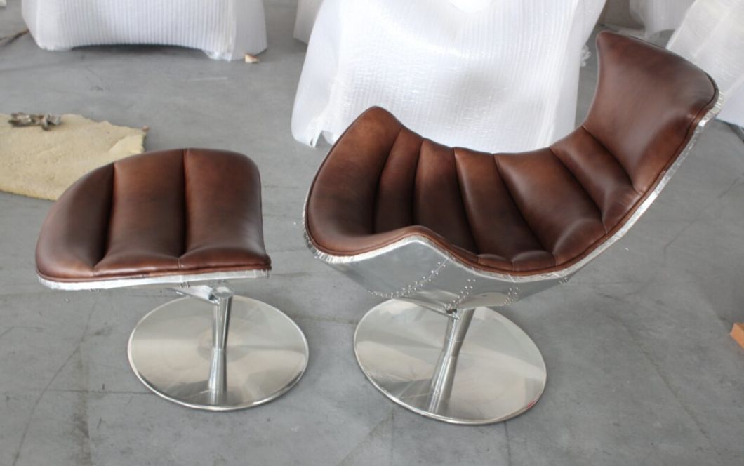 Hotel Lounge Chair with Ottoman, Lobster Chair, Aluminum Back Chair