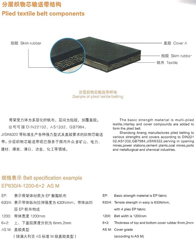 Fire Resistant and Anti Static for Coal Mine Use Ep Conveyor Belt DIN22109-V