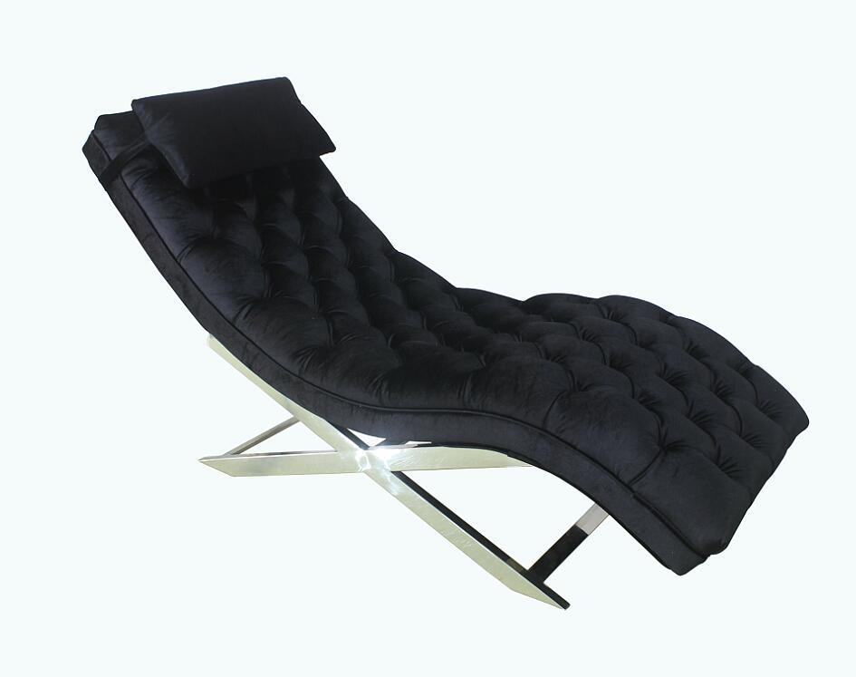 Stainless Steel Base with Black Velvet Fabric Uphostry Chaise Lounge