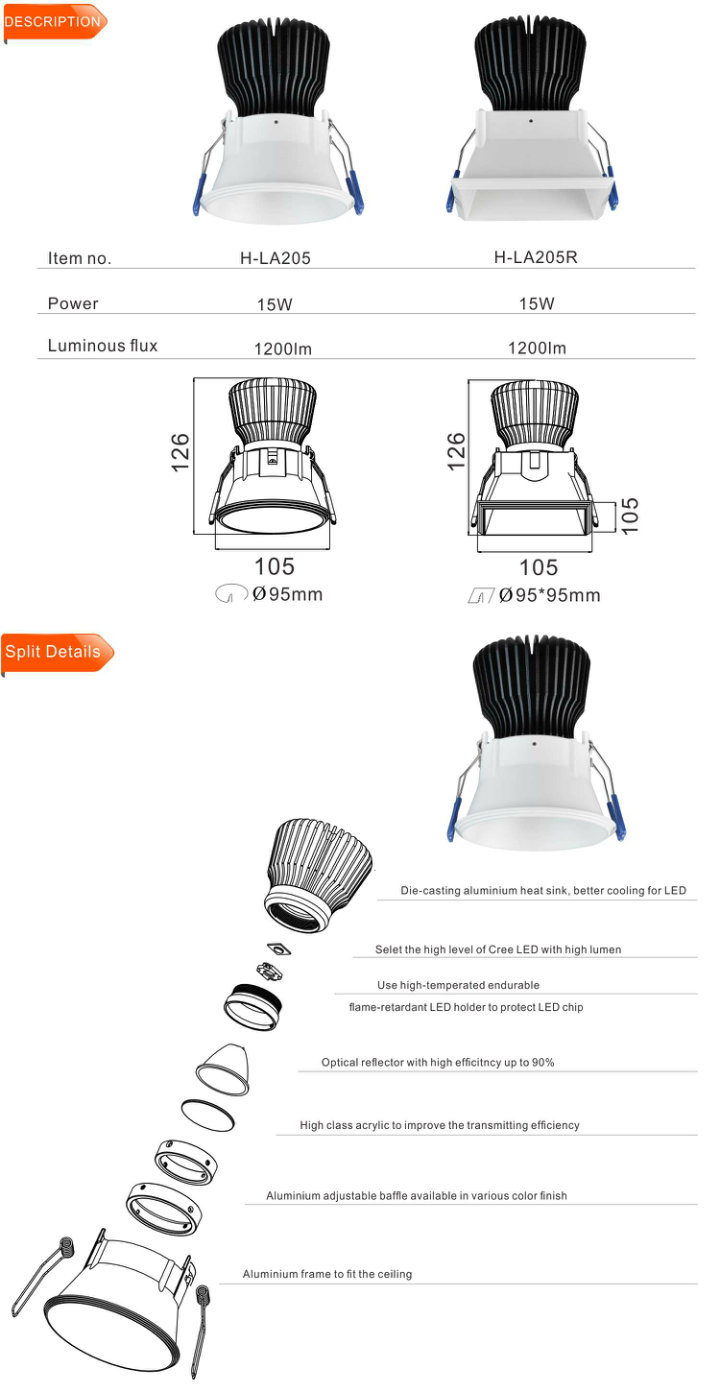 Square LED COB Recessed 12W 15W Commercial Ceiling Downlight