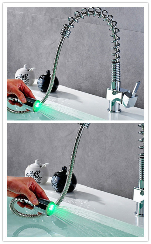 LED Temperature Control Change Color Universal Pullable Kitchen Faucet