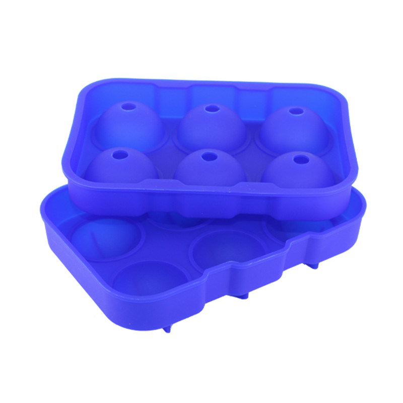 FDA Certificate Food Grade Material 6PCS Silicone Ice Mold, Silicone Ball Shape Ice Cube Tray