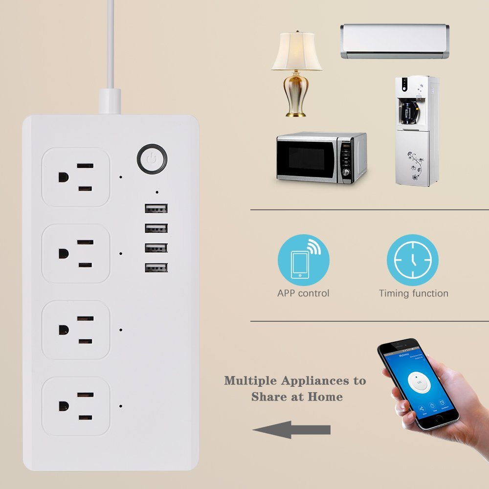 Surge Protector Power Strip Plug with 4-Port USB Charger and 4 AC Outlets