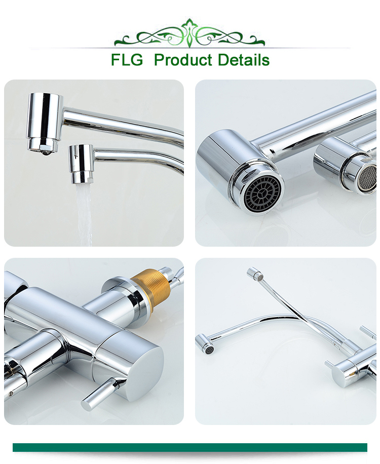 FLG Soild Brass 3 Way Tap Water Kitchen 2-Function Mixer Faucet