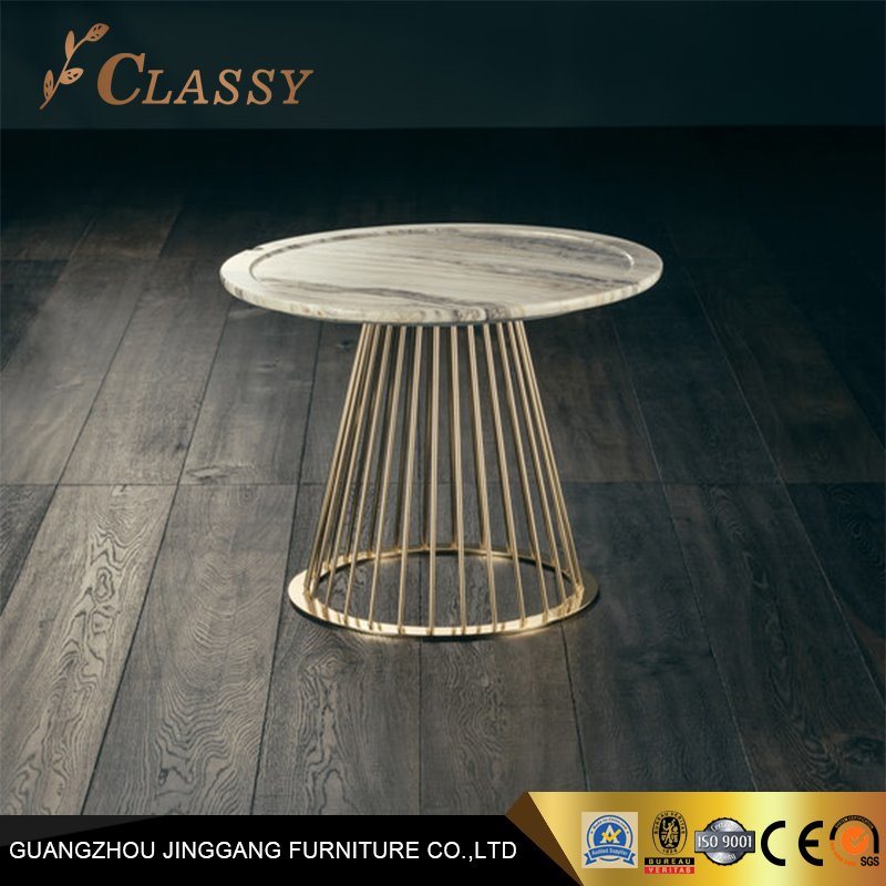 Round Marble Dining Table with Metal Base for Restaurant