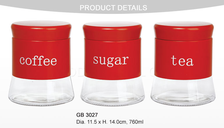 3PCS Glass Food Storage Jars with Colored Stainless Coating