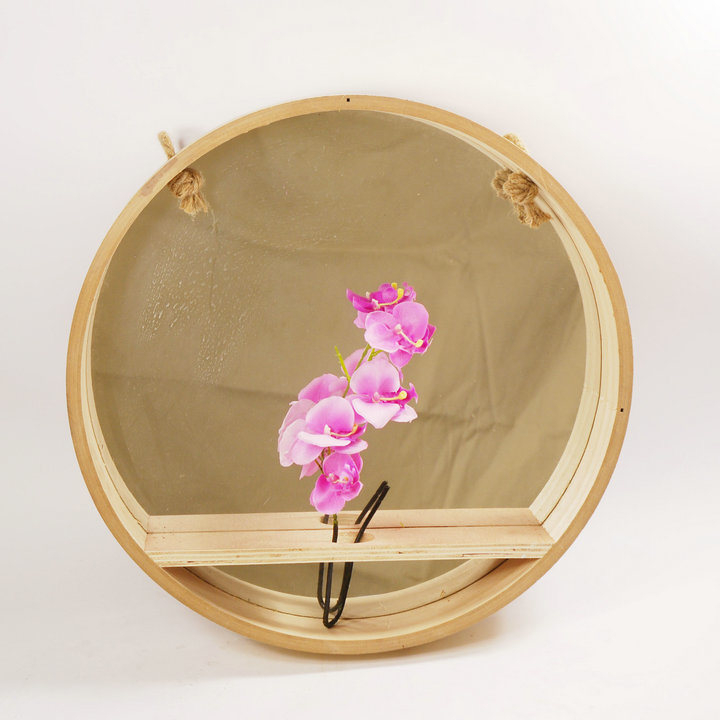 High Quality Competitive Unique Round Wooden Flower Display Wall Mirror in MDF and Veneer