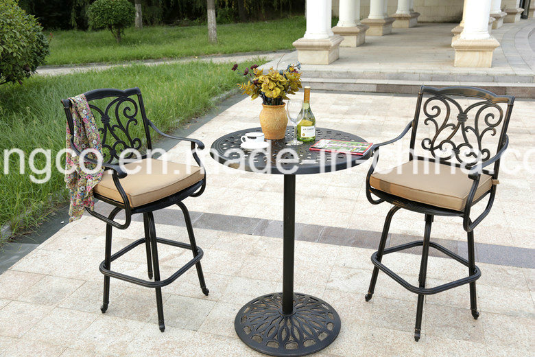 Garden Bistro Set 3 PCS with Cushions 1 Table 2 Armchairs Outdoor Cast Aluminium Furniture Black