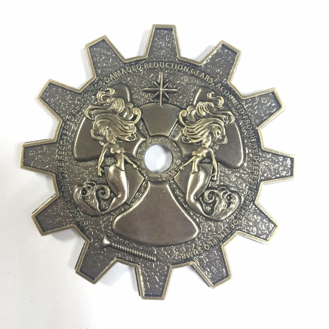 Gear Shape Antique Plating Military Challenge Coin