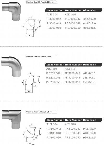 Handrail Fitting Flush Joiner / Stainless Steel Flush Elbow