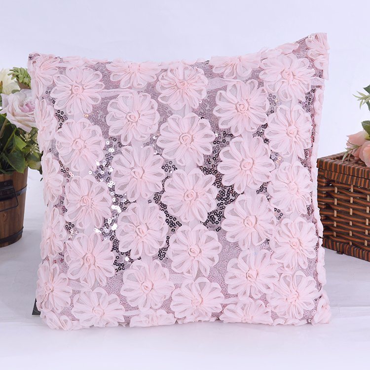 Flower Knot Polyester Satin Fashion Mermaid Sequin Pillow