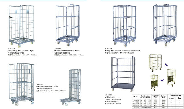 Warehouse Equipment Yuanda Wire Mesh Cage Folding Roll Container