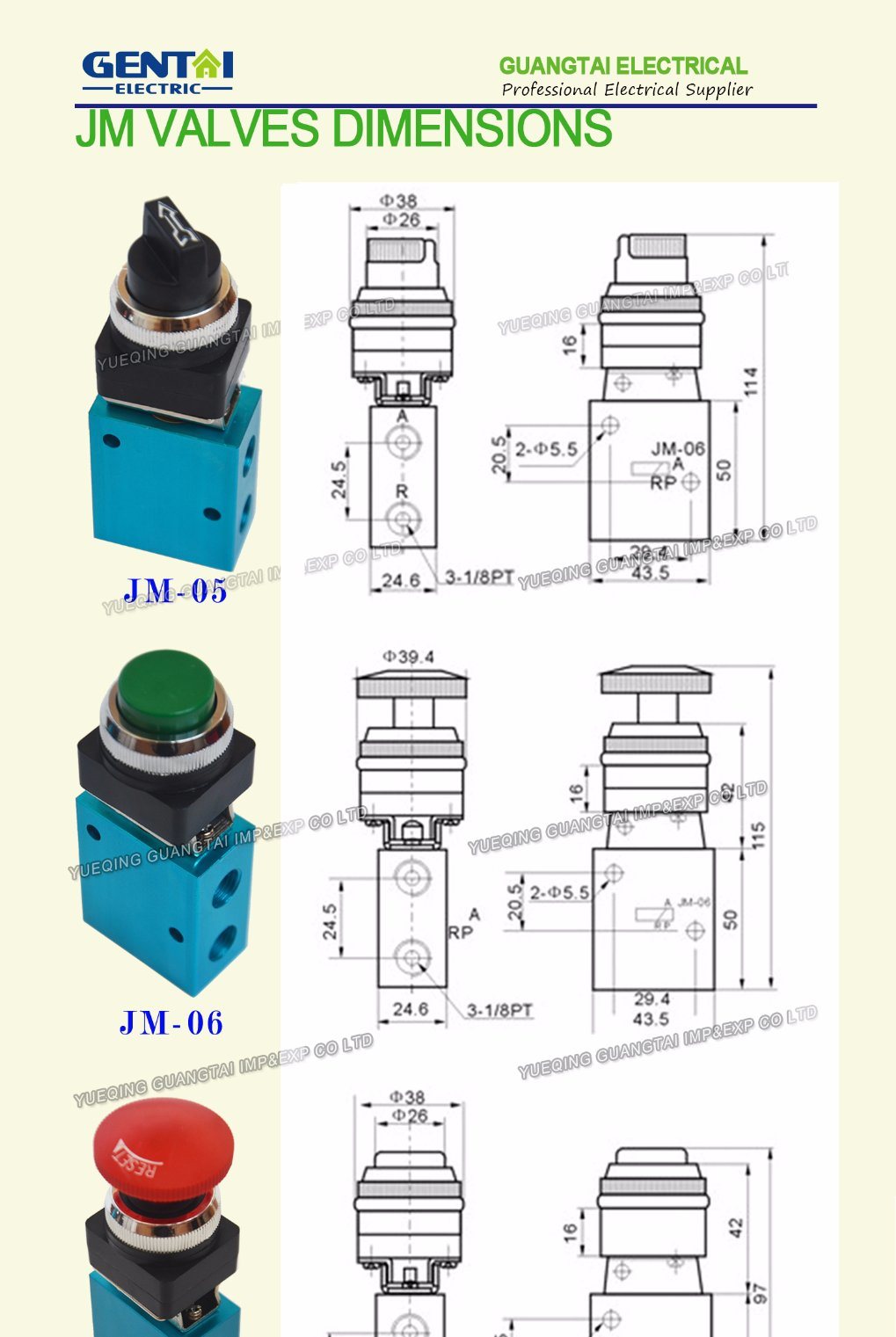 Good Quanlity Pneumatic Push Button Jm-06 2-Position 3-Way Manual Mechanical Valve