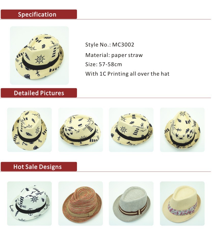 Hot Sale Wholesale Beige Paper Straw Hat with Printing