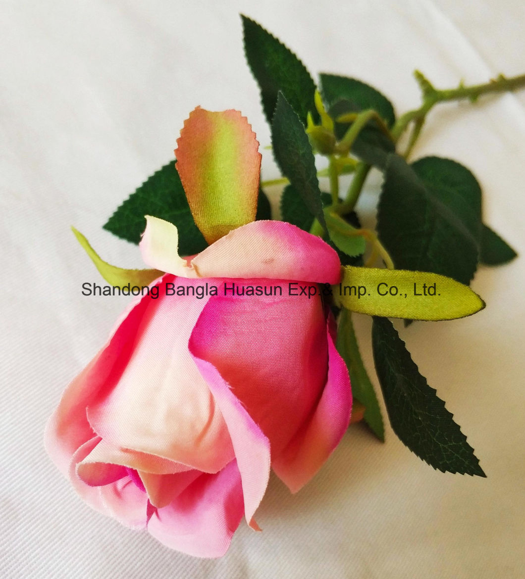 Artificial Plastic Silk Flower Single Rose Bud for Wedding Decoration